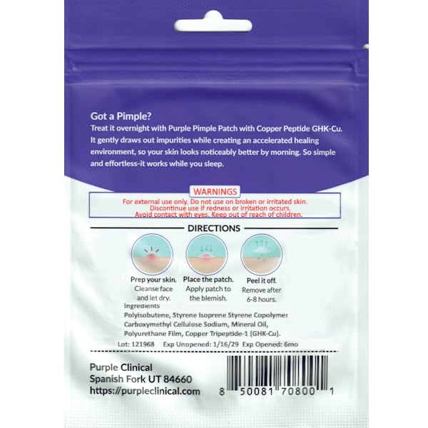 Purple Clinical Hydrocolloid Pimple Patches with GHK-Cu Copper Peptide